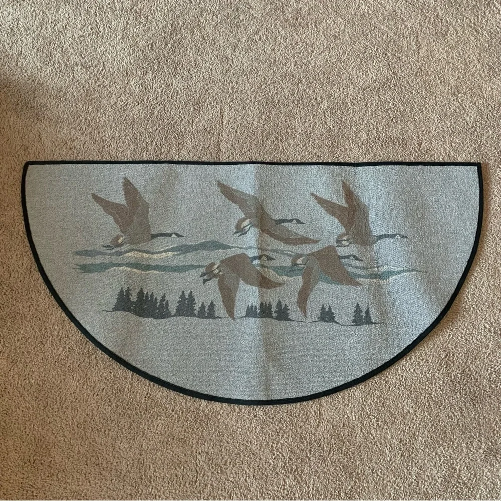 Vintage large gray flying geese bird nature decorative half moon door mat rug